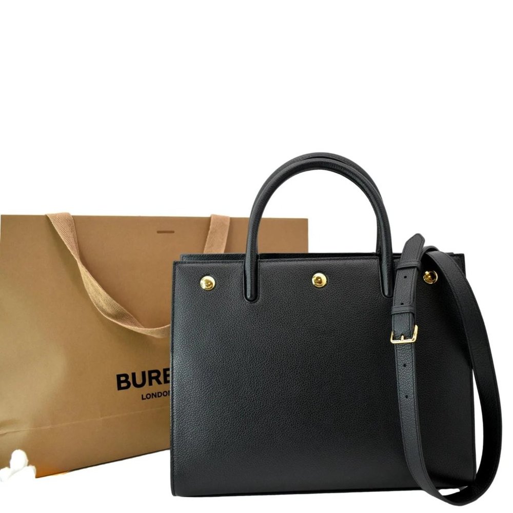 BURBERRY  Title Leather Tote Bag Black - Picture 2 of 13